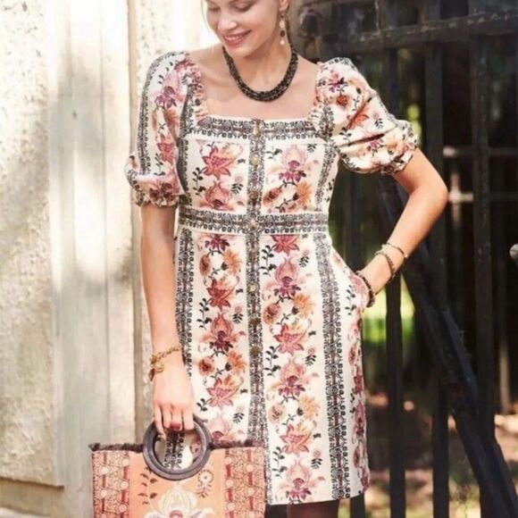 Spartina Catrina Denim Dress in floral Linden Thistle Stripe Women’s Size XS - Picture 2 of 11